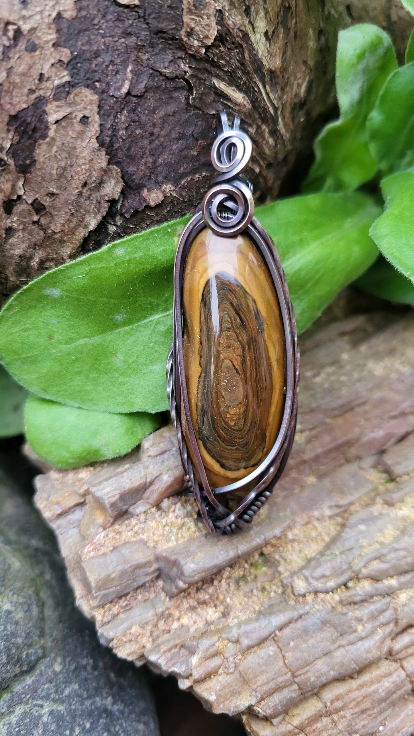 Royal Sahara Jasper Oxidized Copper Wire Wrap Pendant