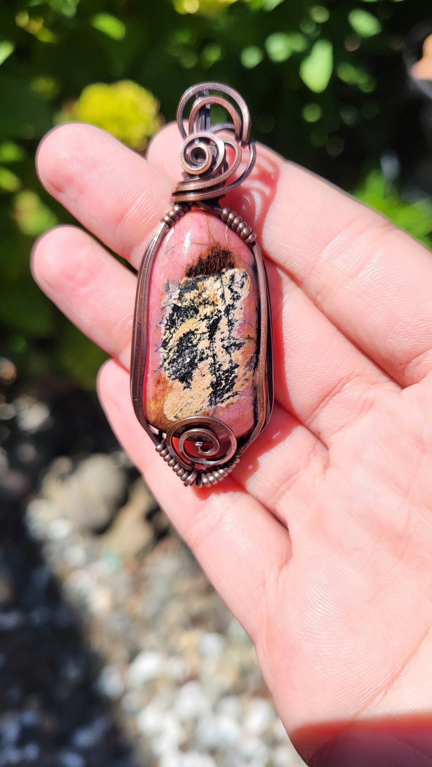 Rhodonite Copper Wire Wrap Pendant