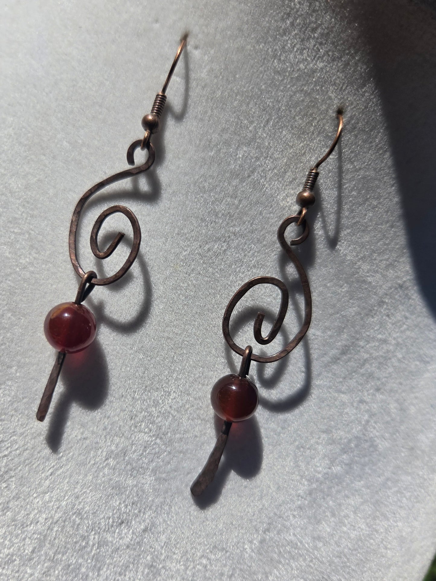 Hammered Copper Earrings with Agate Accents