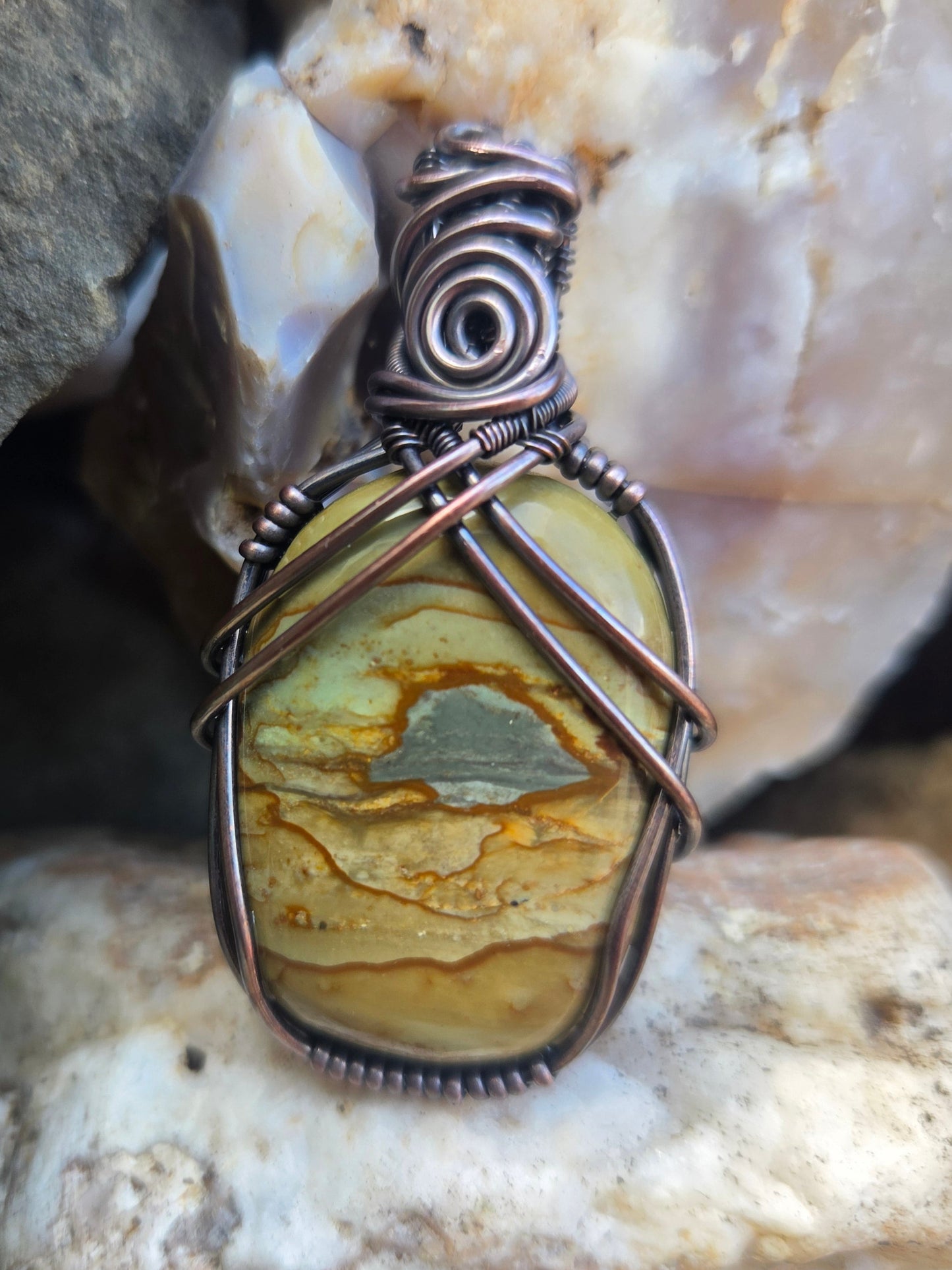 Owyhee Picture Jasper Copper Wire Wrap Pendant