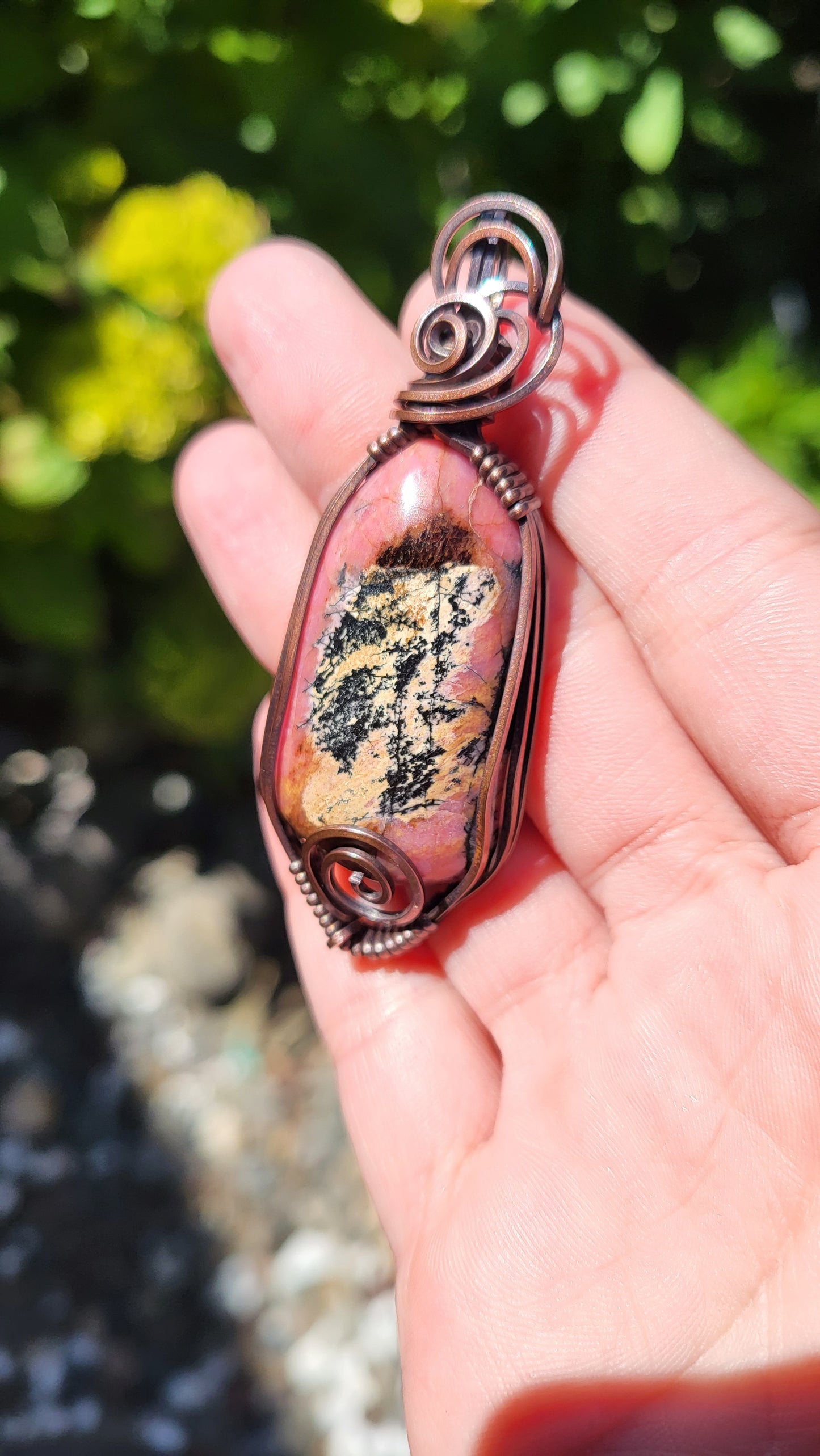 Rhodonite Copper Wire Wrap Pendant