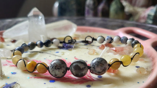 Copper Wire Wrap Stone Bead Bracelet sz 8.5