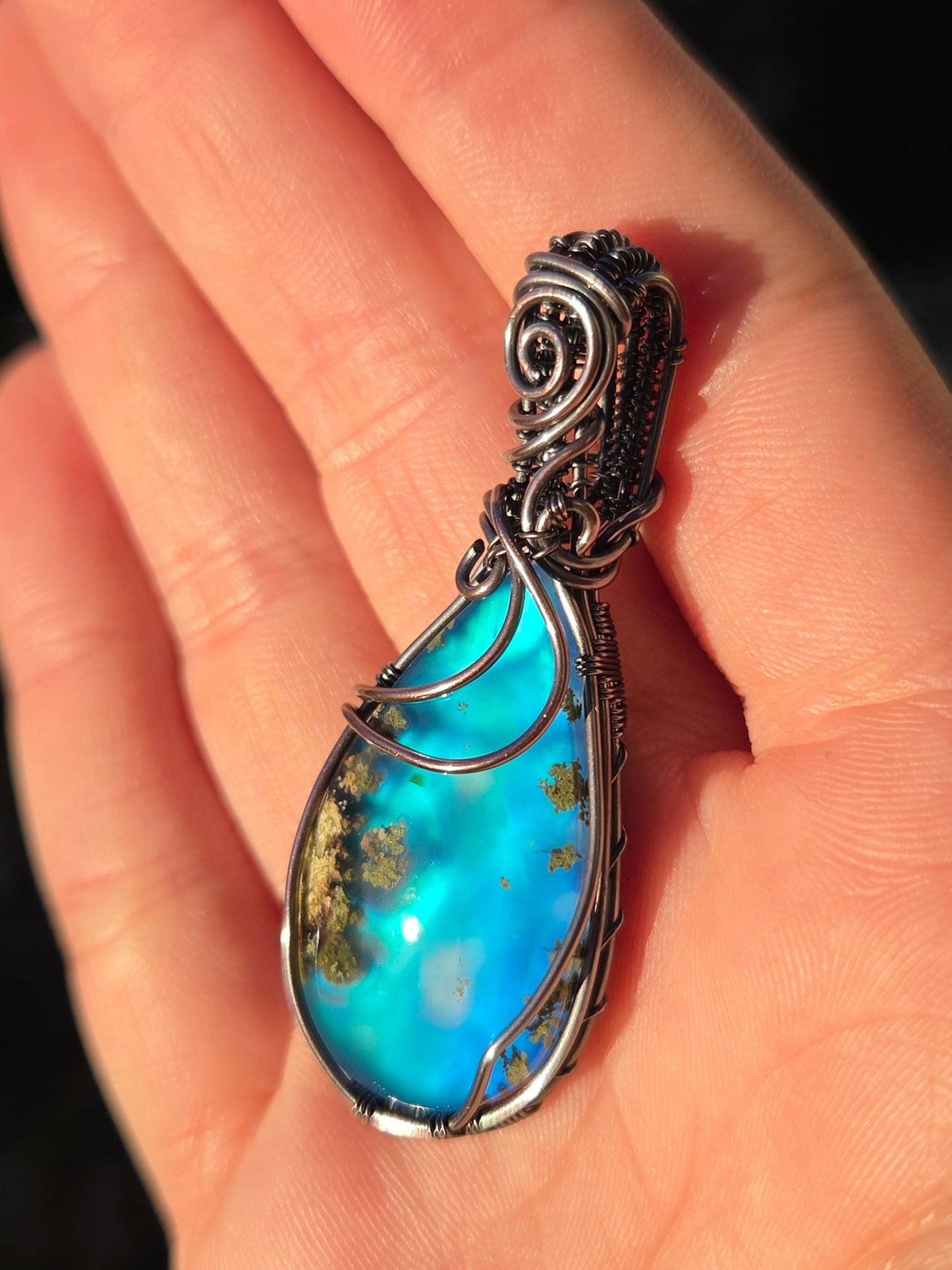 Moss Agate Aurora Doublet Copper Pendant