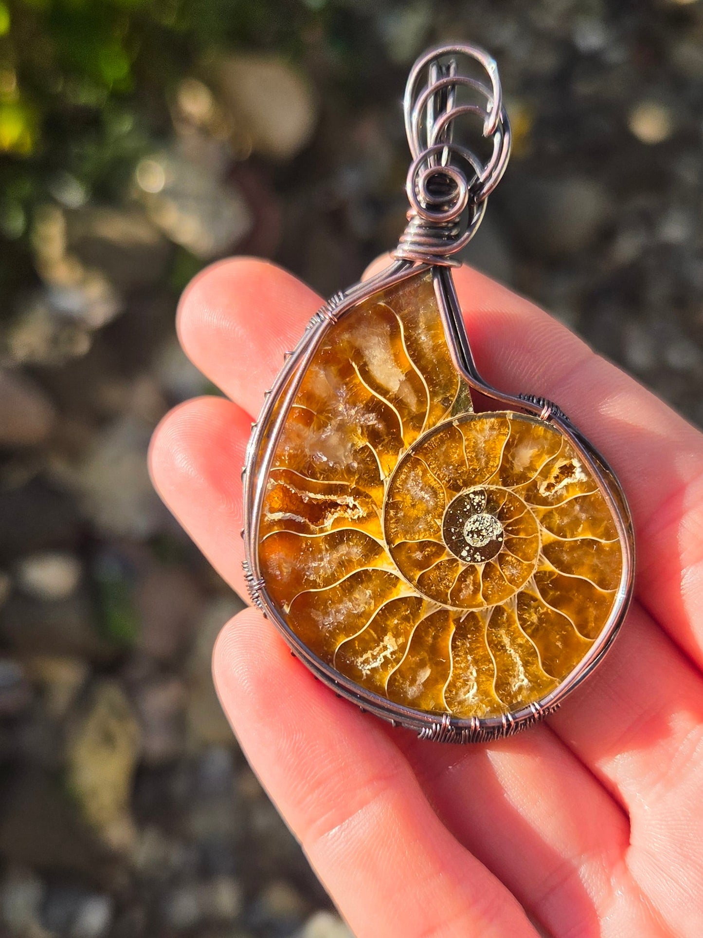 Ammonite Fossil Copper Pendant