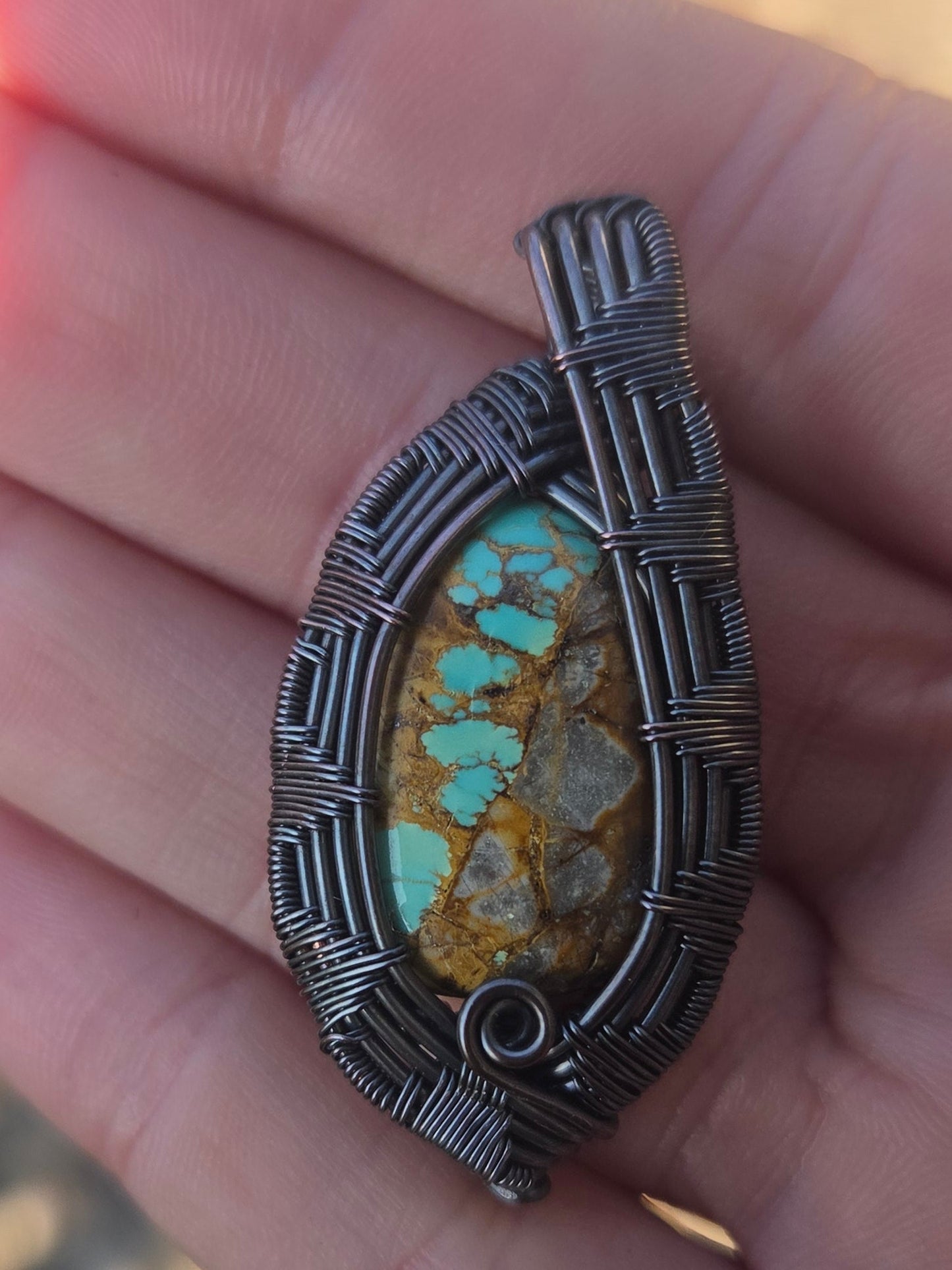 Royston Turquoise Artisan Cabochon Copper Pendant