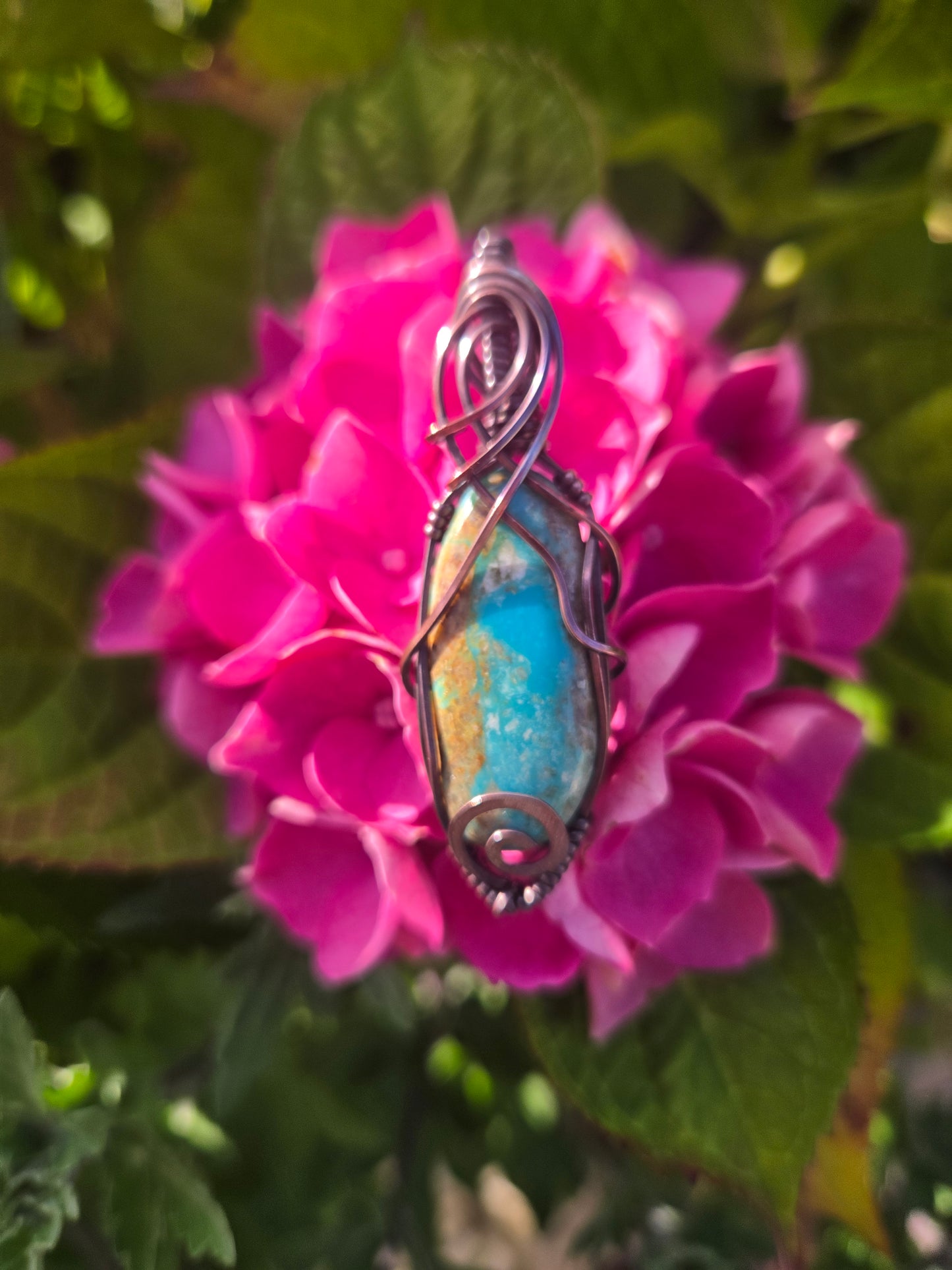 Royston Turquoise Cabochon Copper Wire Wrap Pendant