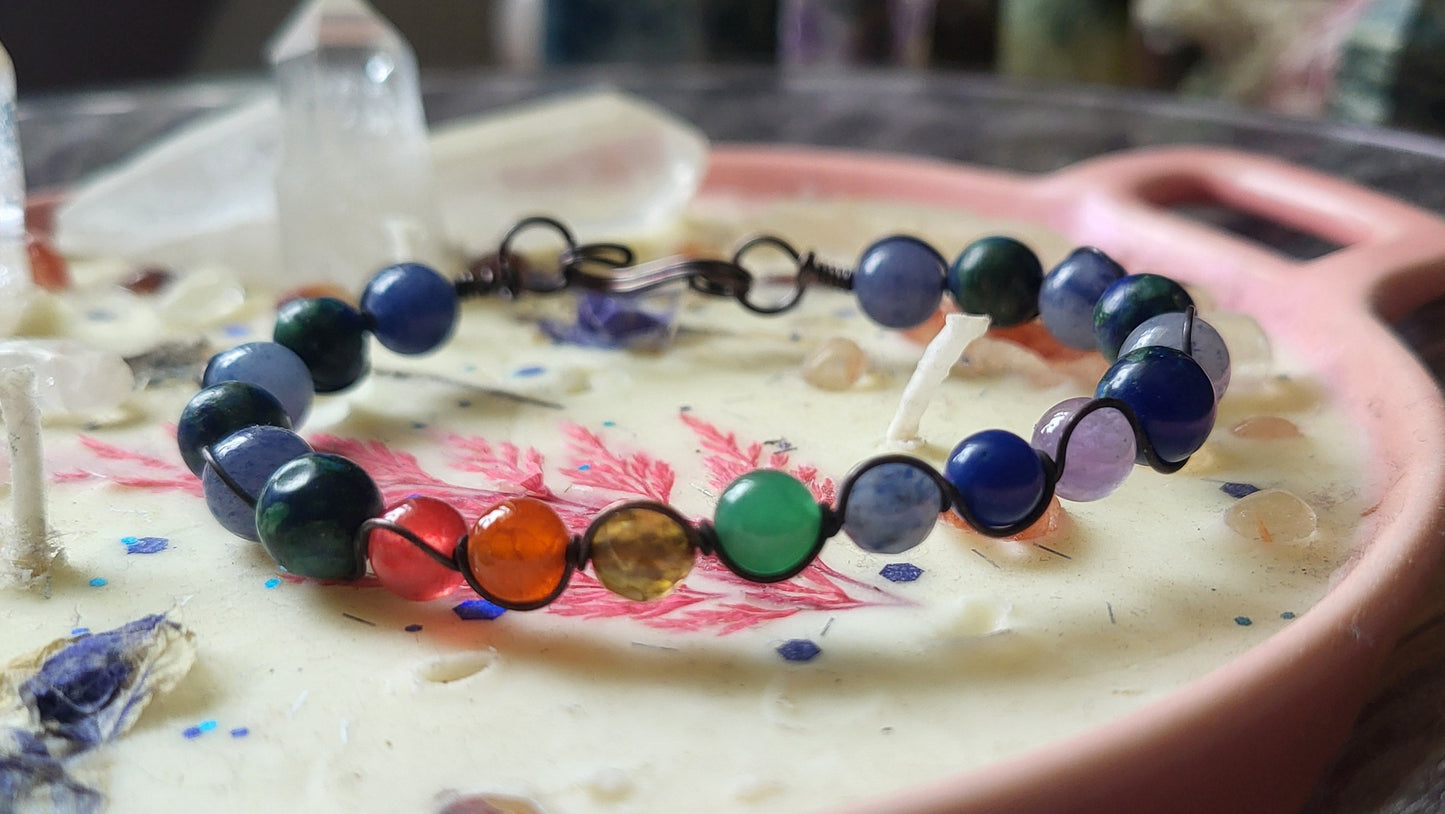 Copper Wire Wrap Chakra Bracelet Sz. 7