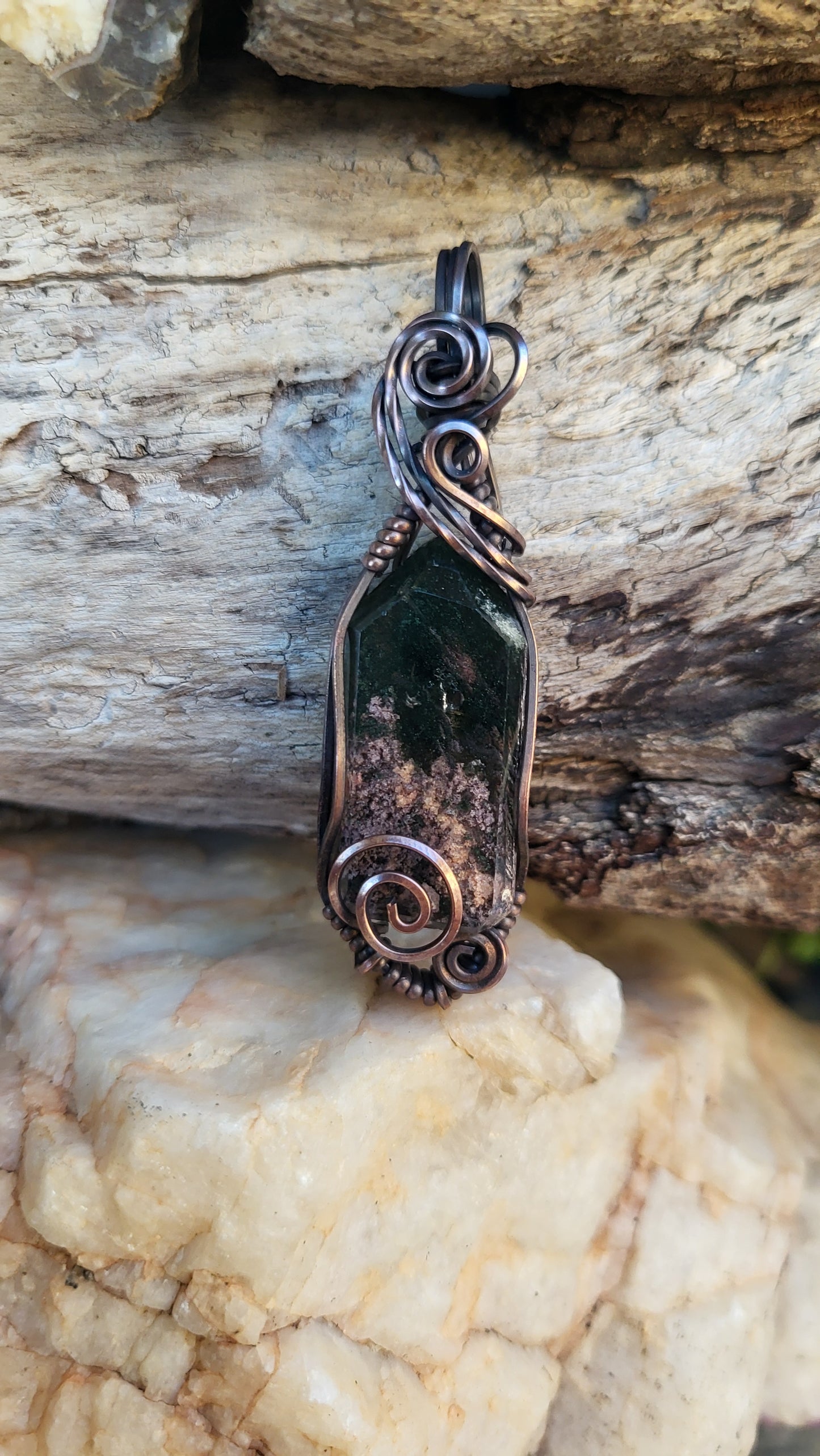 Garden Quartz Crystal Copper Wire Wrap Pendant