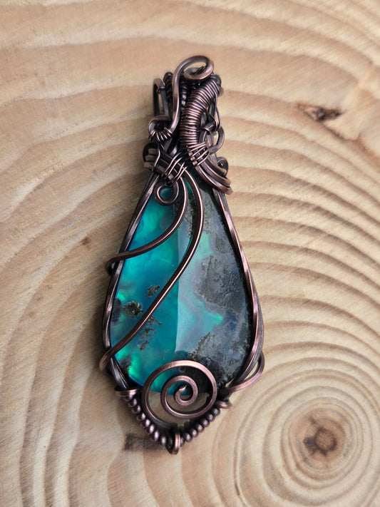 Moss Agate Aurora Opal Doublet Copper Pendant