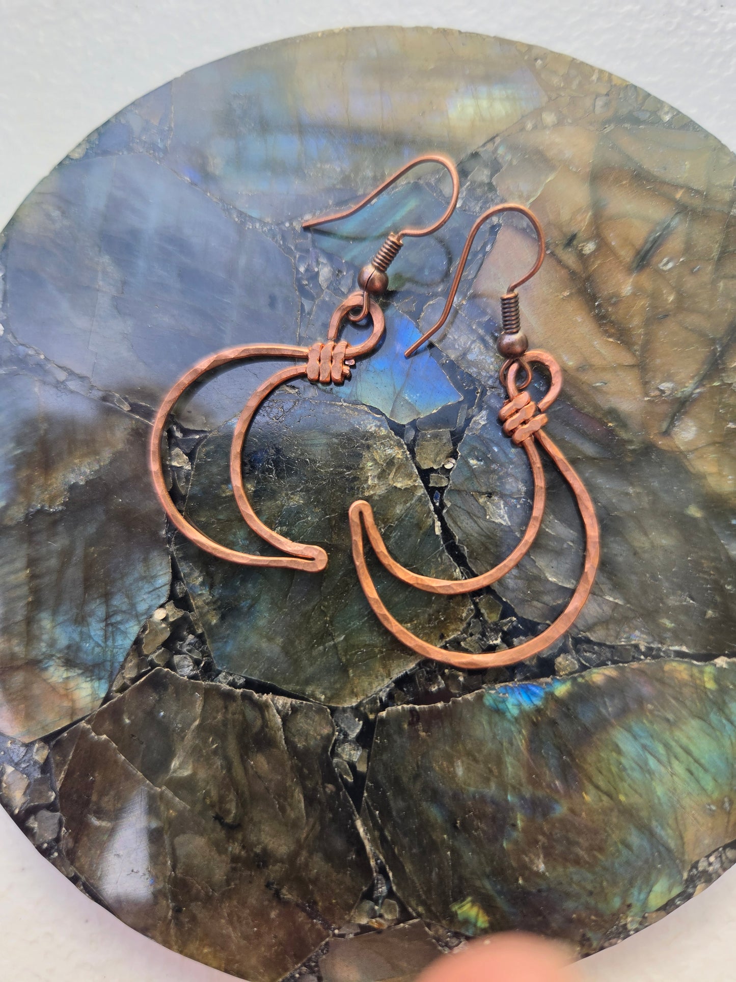 Hammered Copper Crescent Moon Earrings