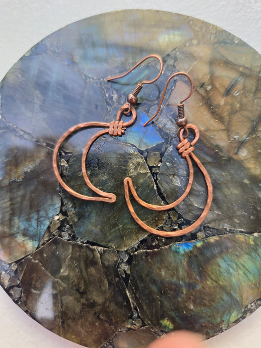 Hammered Copper Crescent Moon Earrings