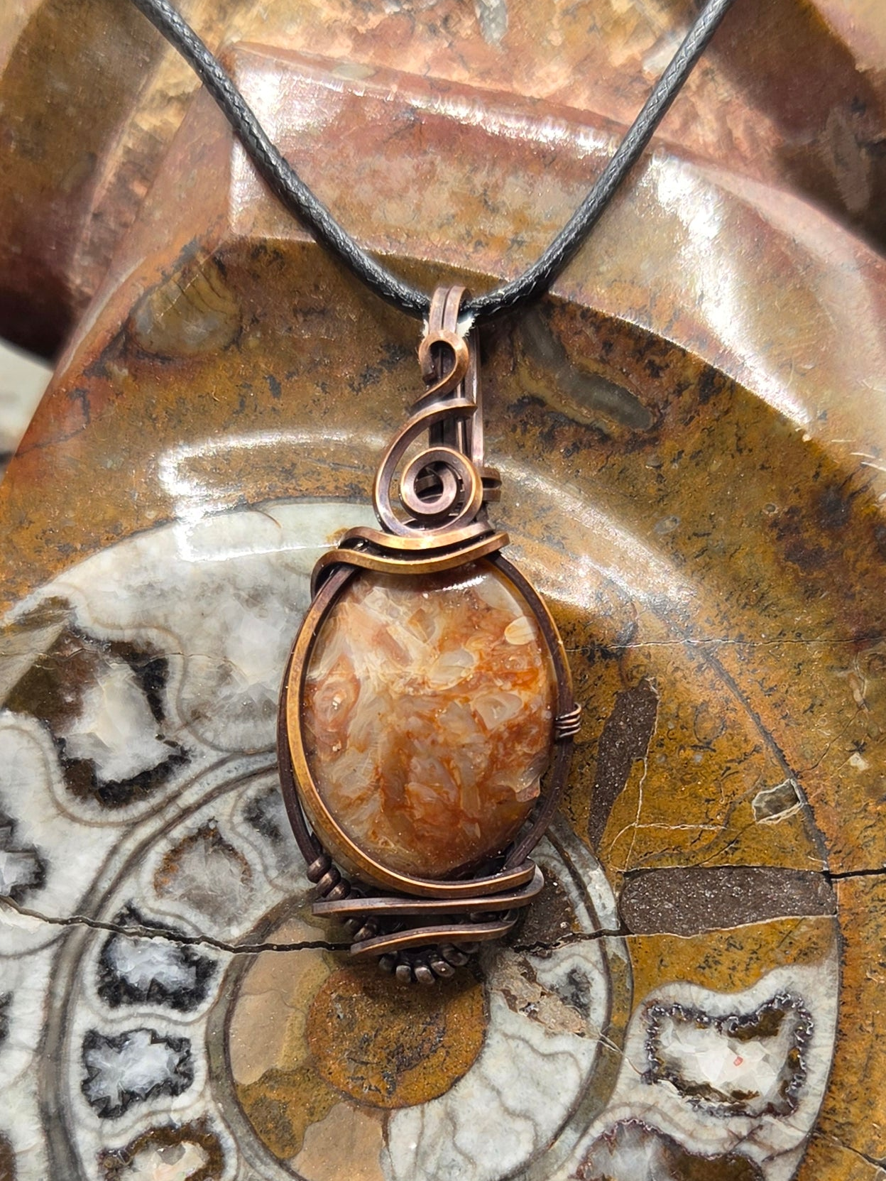 Handcrafted Oxidized Copper Agate Pendant