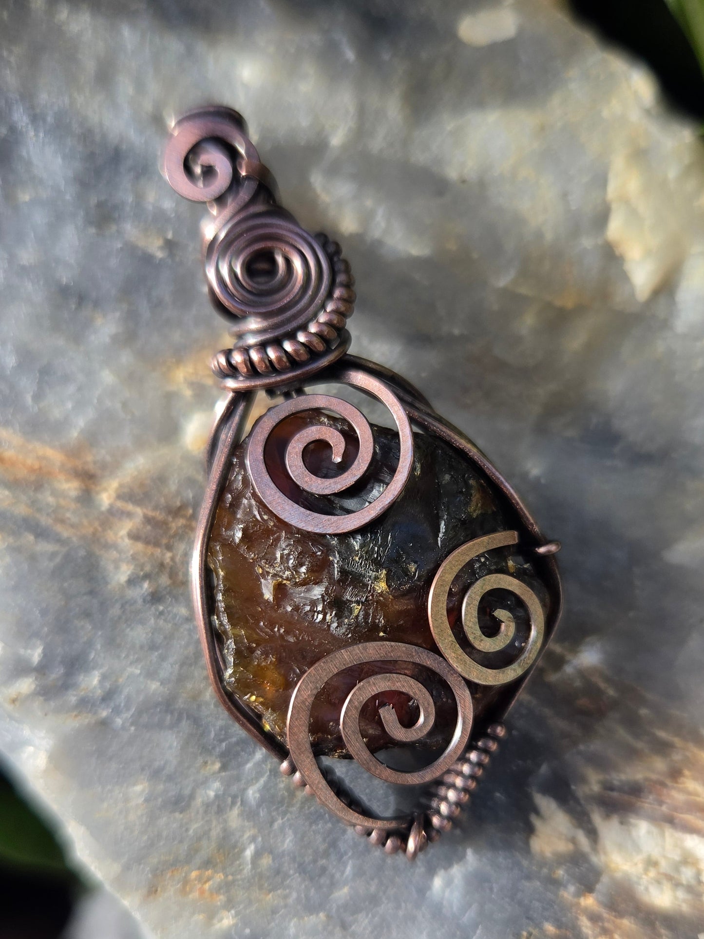 Baltic Amber Copper Wire Wrap Pendant