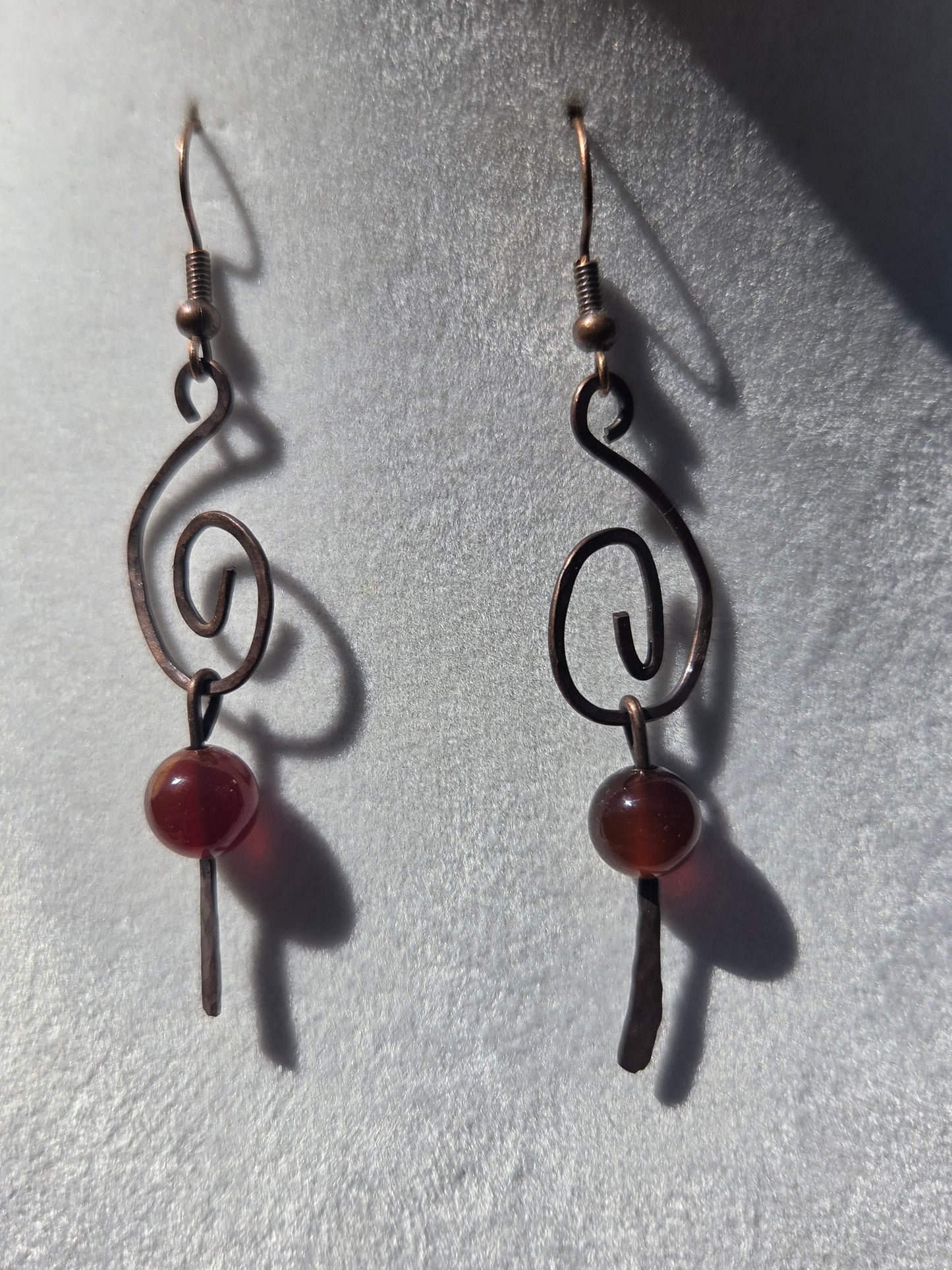 Hammered Copper Earrings with Agate Accents