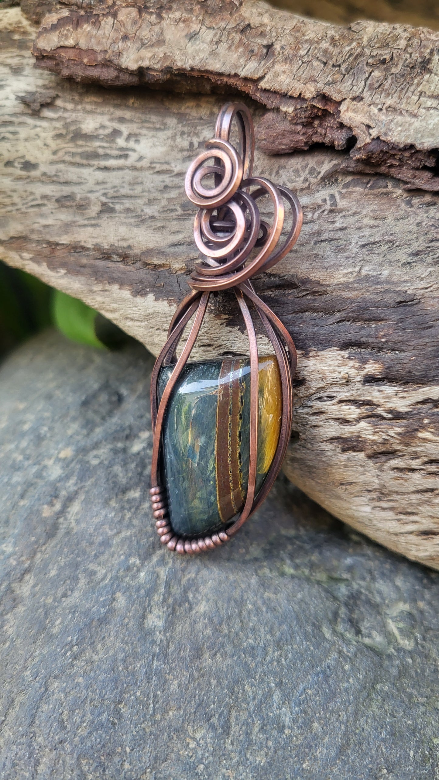 Hawks Eye Blue Tigers Eye Pendant