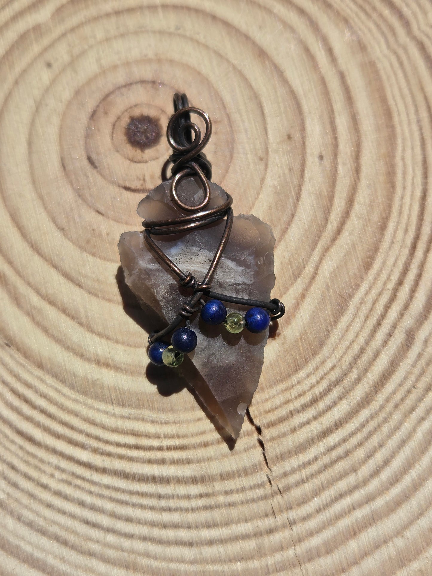 Agate Arrowhead Pendant w/ Lapis Lazuli And Peridot Accents