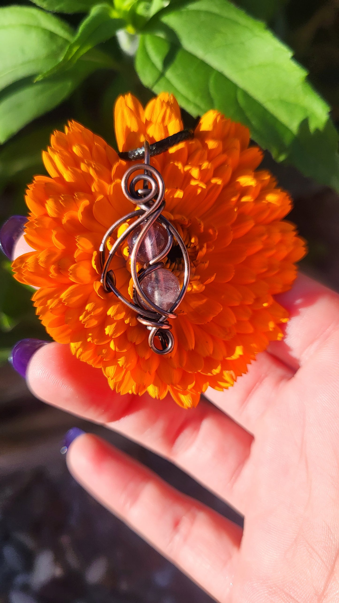 Fluorite Bead Copper Wire Wrap Pendant