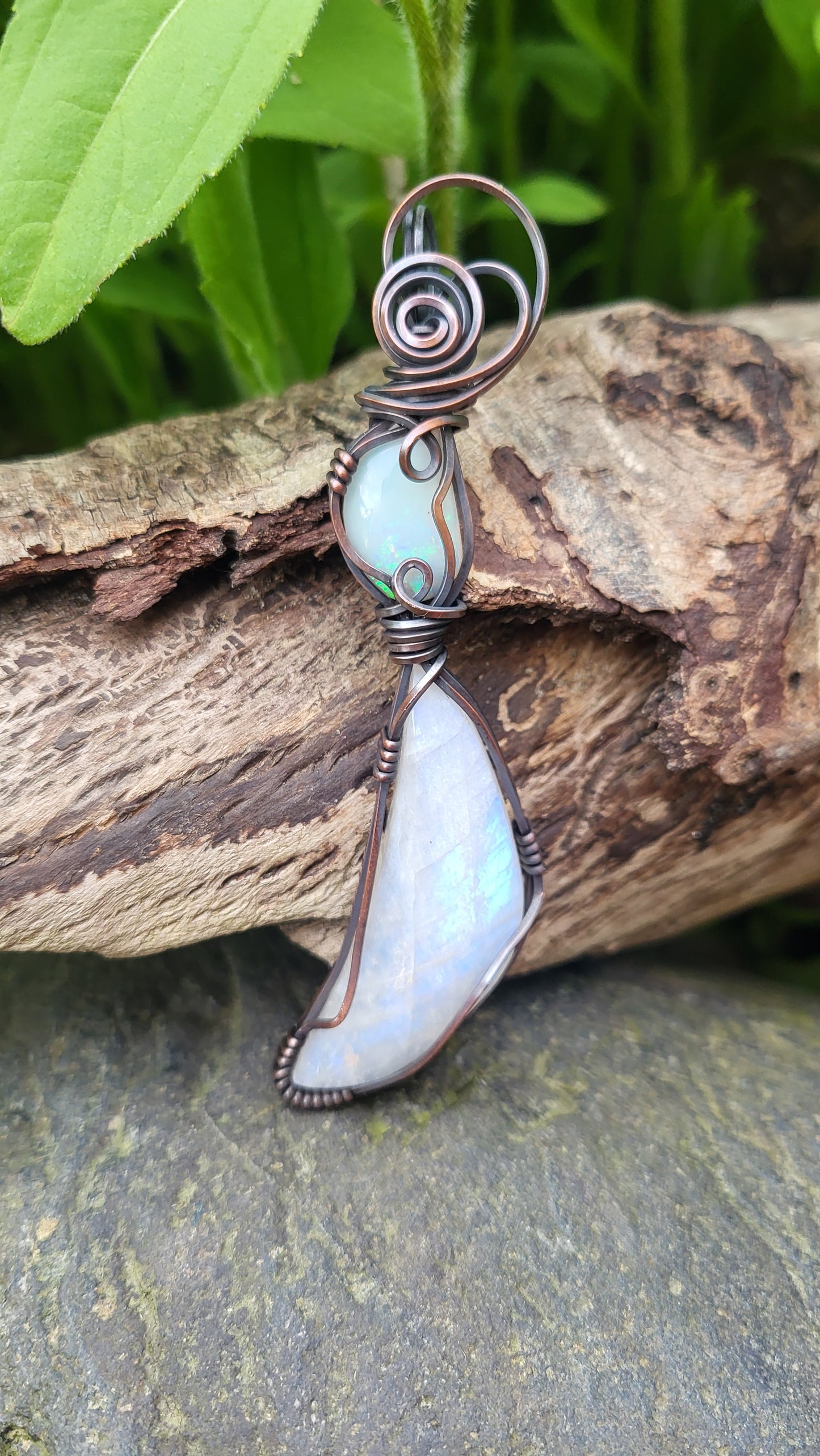 Australian Fire Opal & Moonstone Totem Pendant