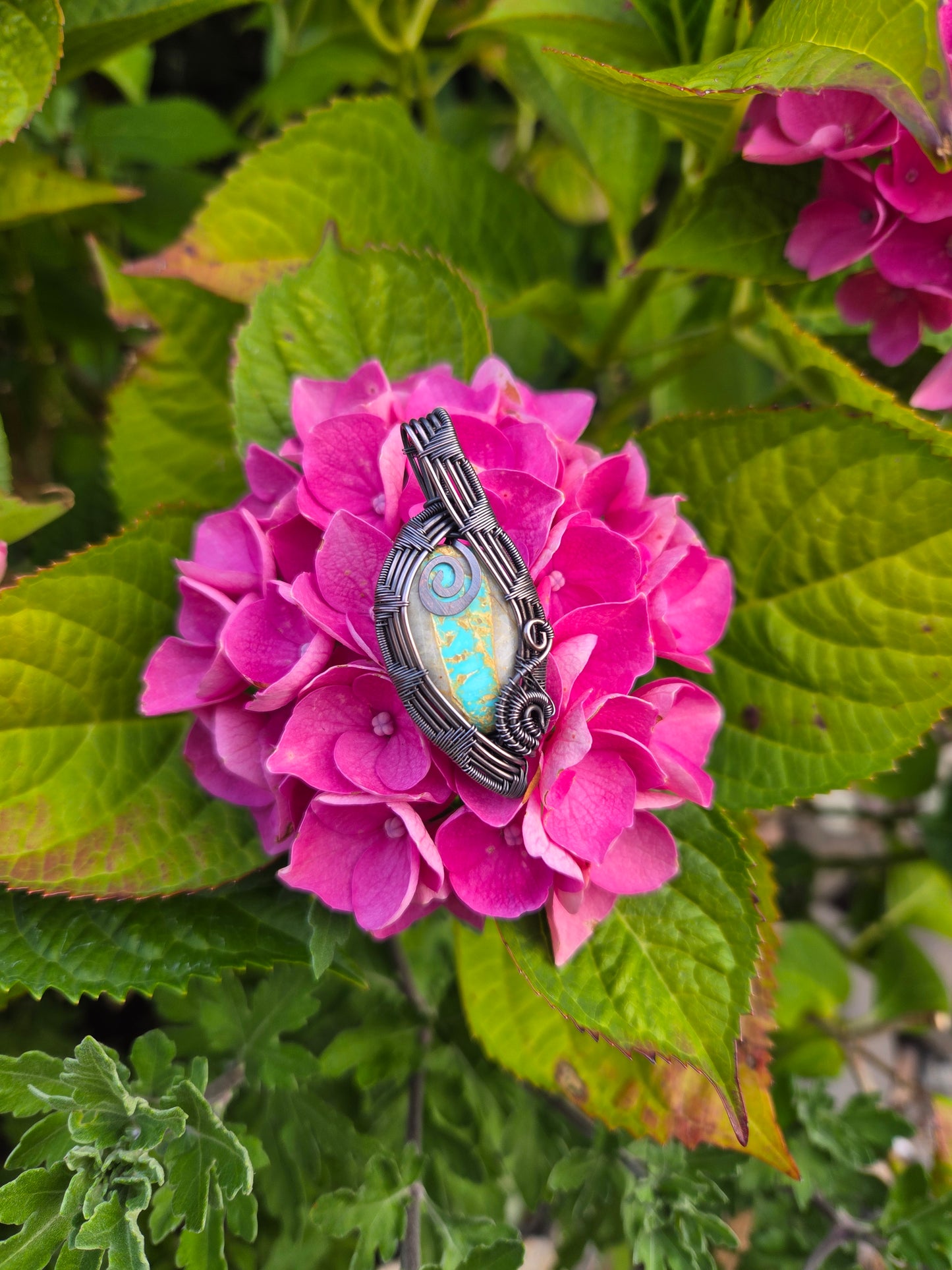 Royston Turquoise Cabochon Copper Wire Wrap Pendant