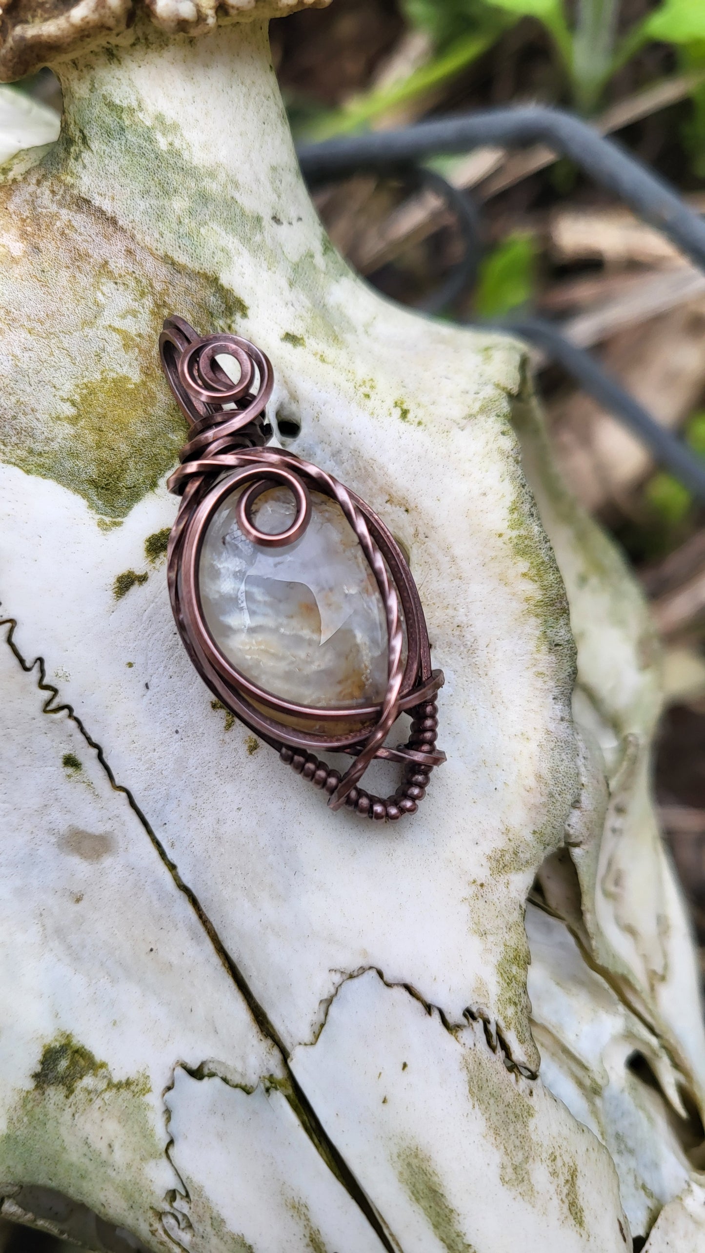 Dendritic Agate Oxidized Copper Wire Wrap Pendant