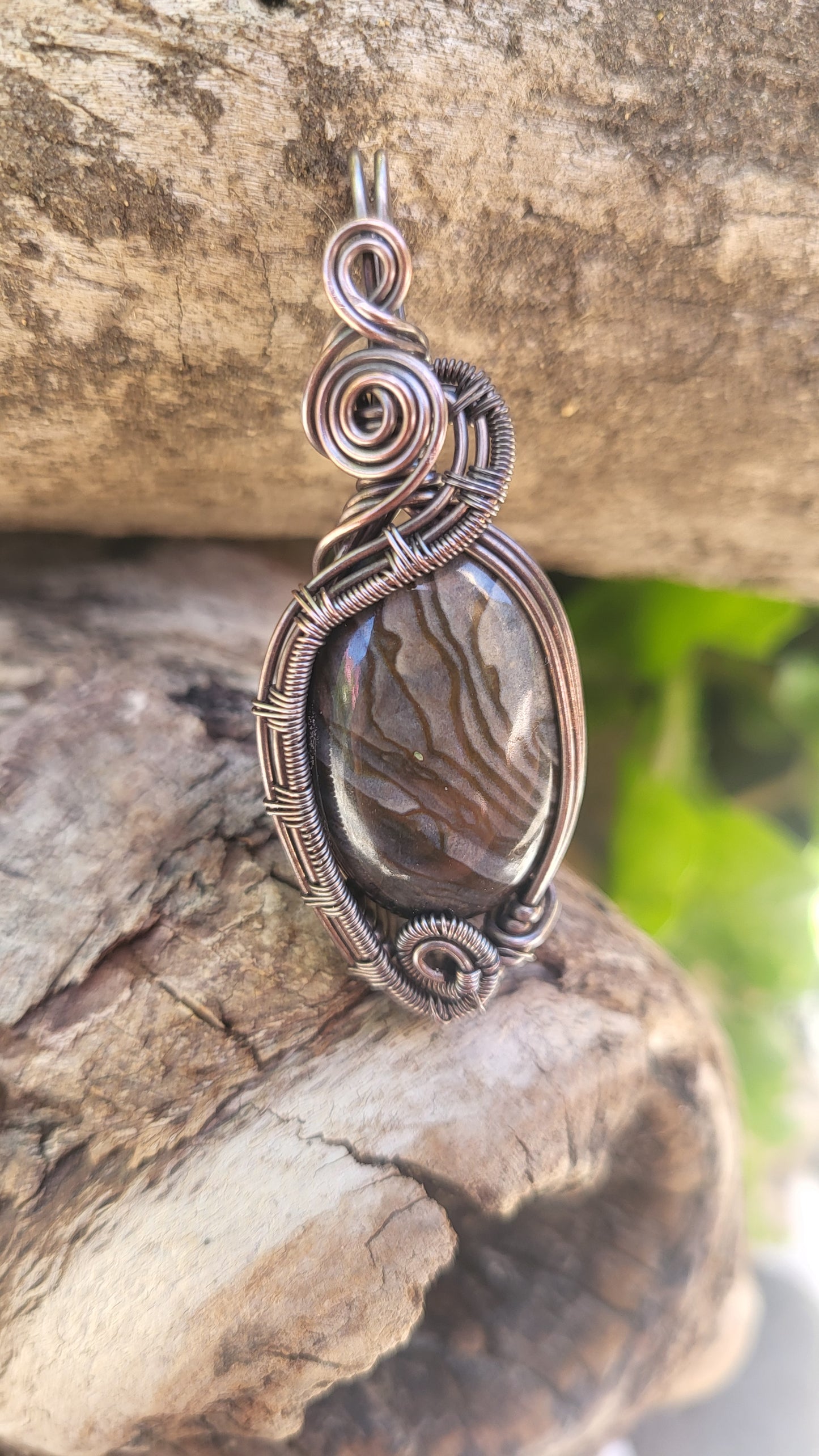 Biggs Jasper Cabochon Copper Wire Wrap Pendant