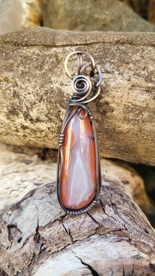 Berber Agate Cabochon Wirewrap Copper Pendant
