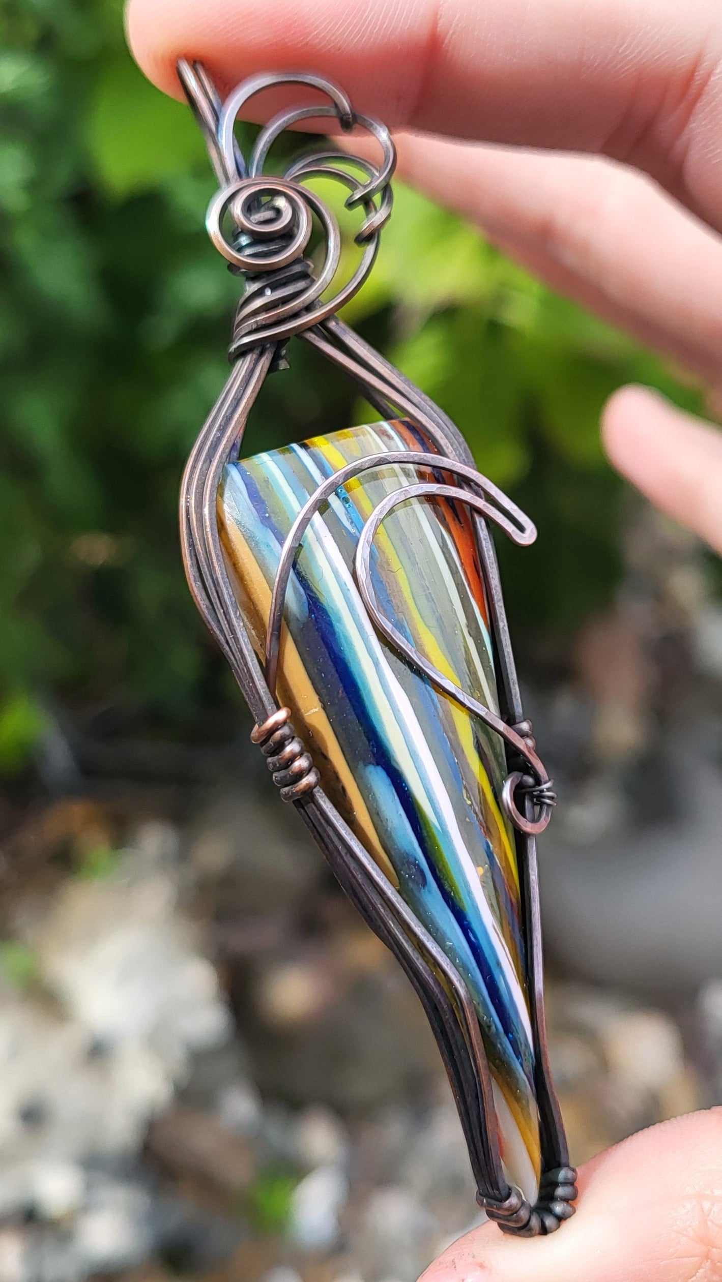 Surfite Cabochon Pendant w/ Ocean Wave Accent