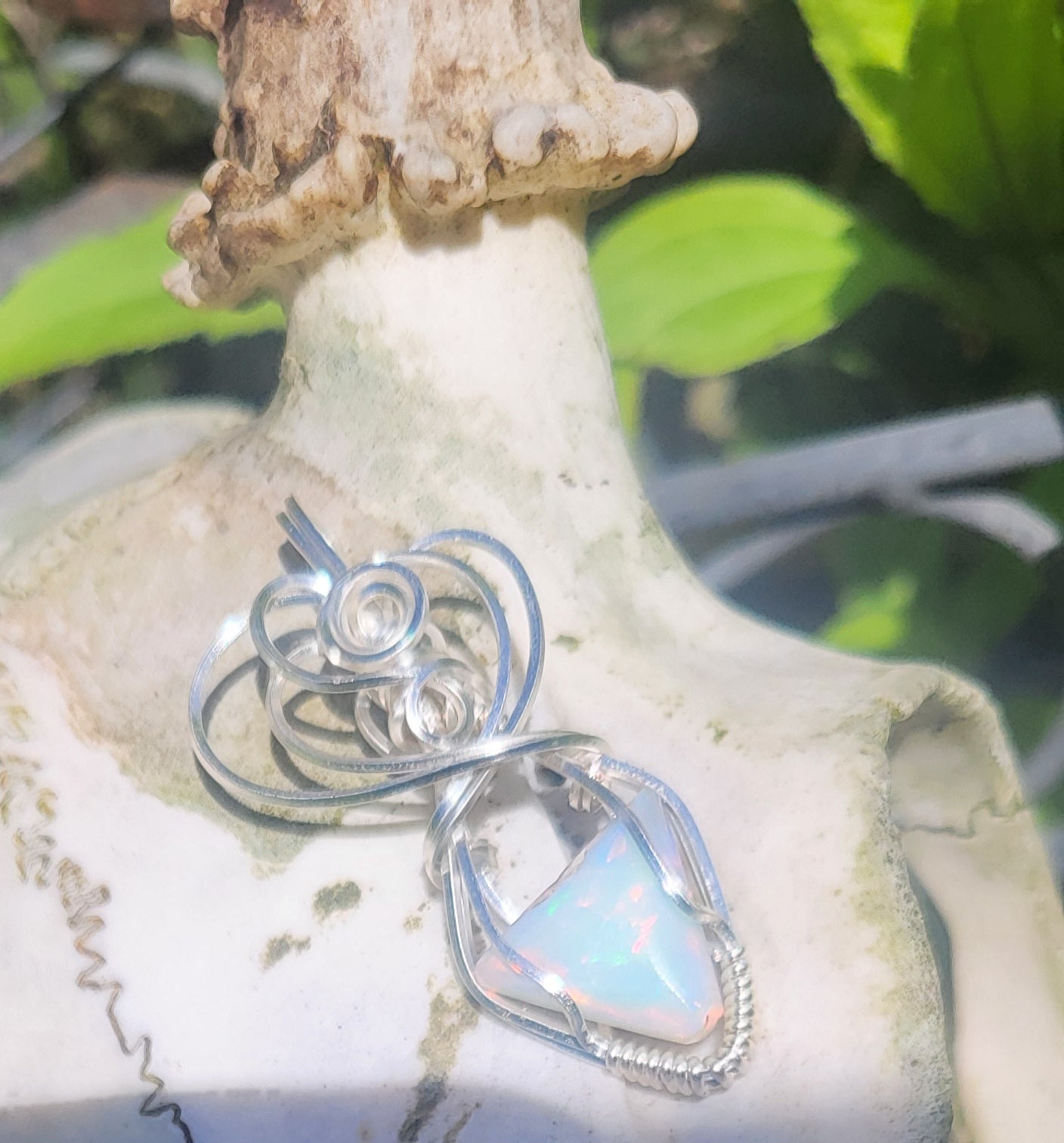 Australian Fire Opal Handcrafted Wire Wrap Pendant