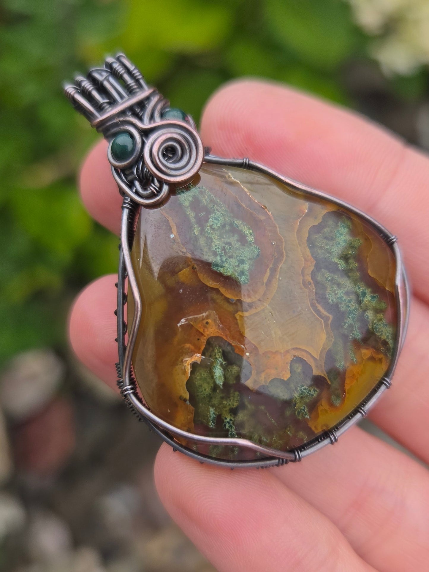 Moss Agate Copper Pendant