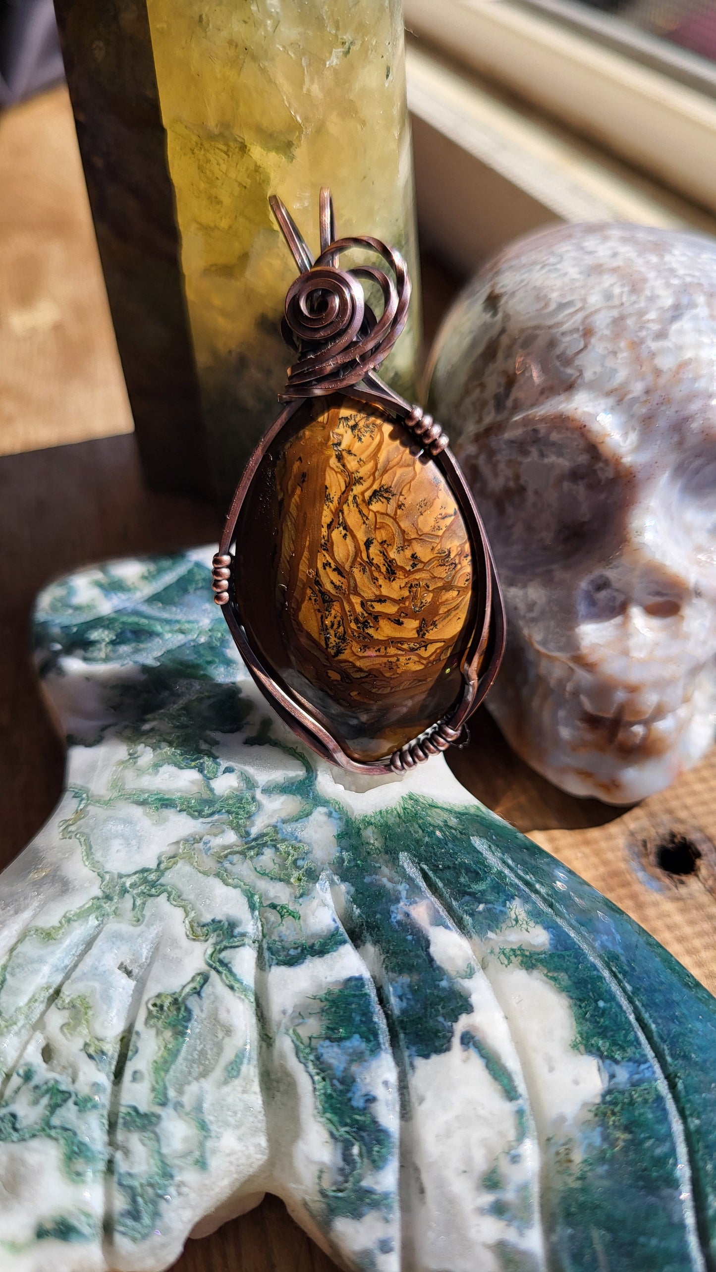 Royal Sahara Jasper Copper Wire Wrap Pendant