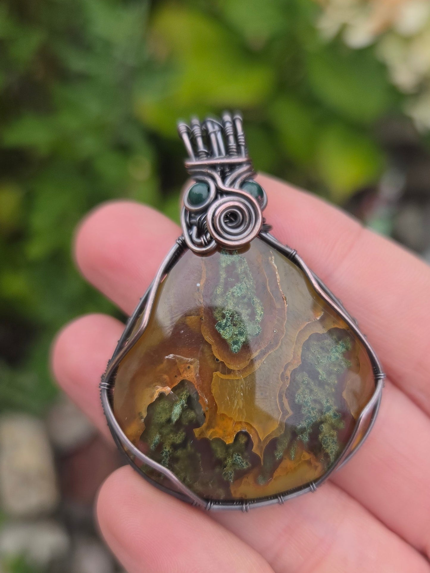 Moss Agate Copper Pendant