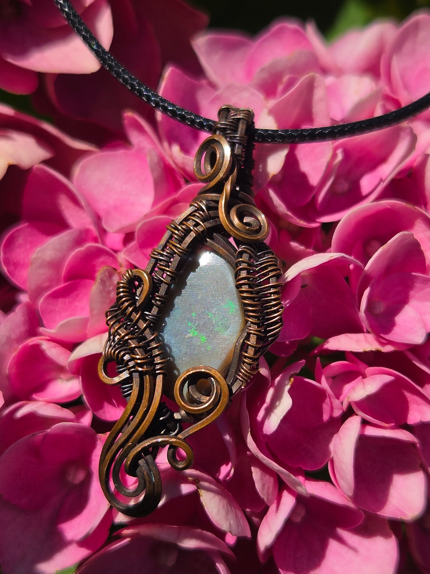 Australian Fire Opal Copper Wire Wrap Pendant