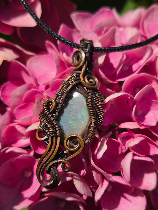 Australian Fire Opal Copper Wire Wrap Pendant