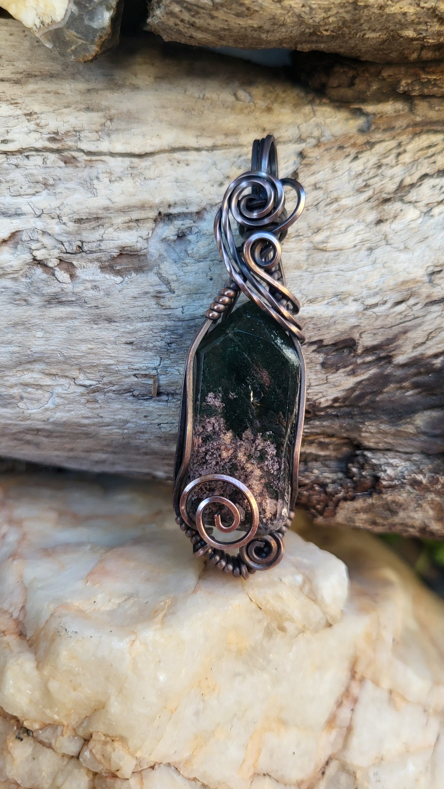 Garden Quartz Crystal Copper Wire Wrap Pendant