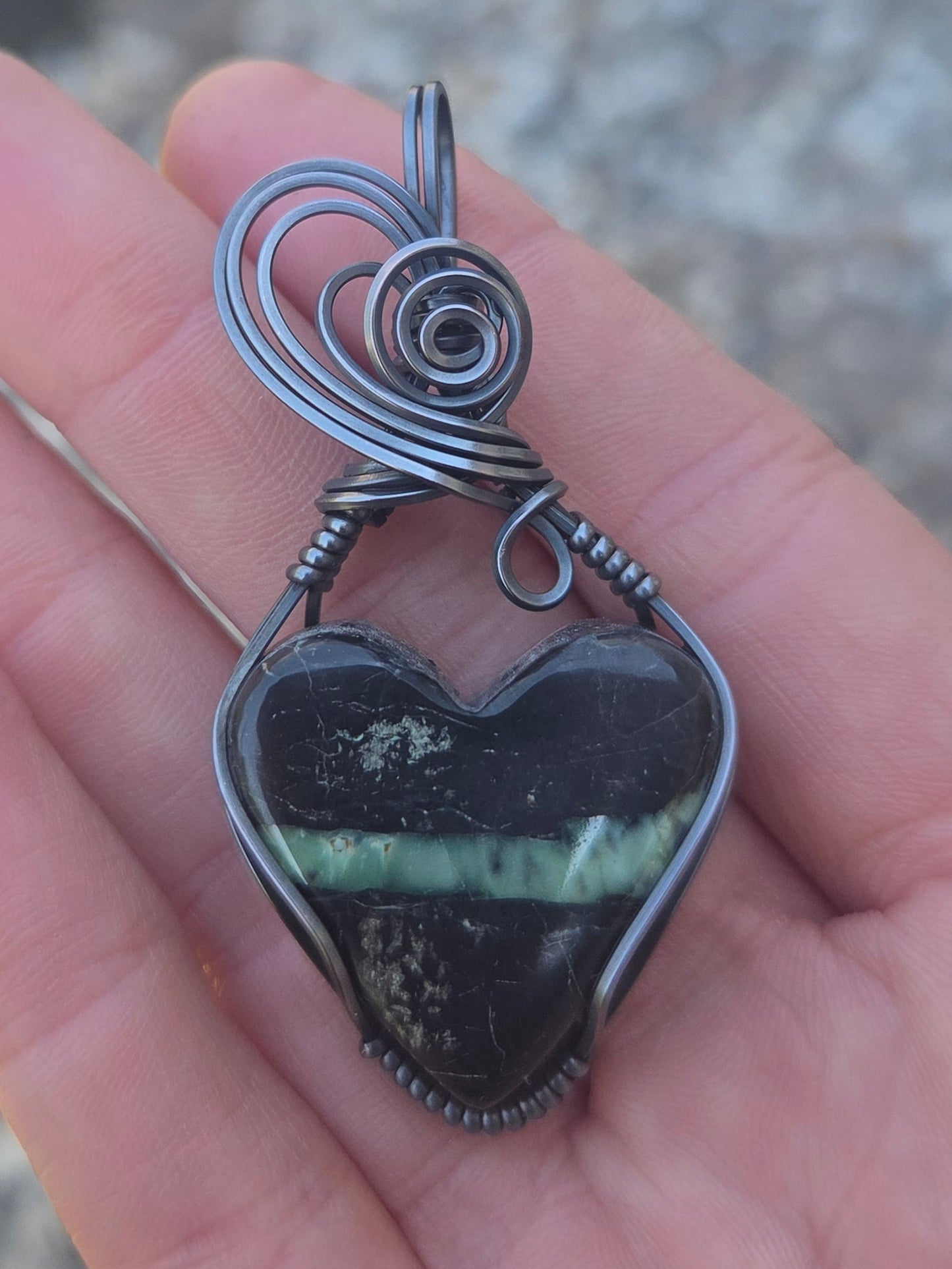 Heart Shaped Super Fox Variscite Cabochon Copper Pendant