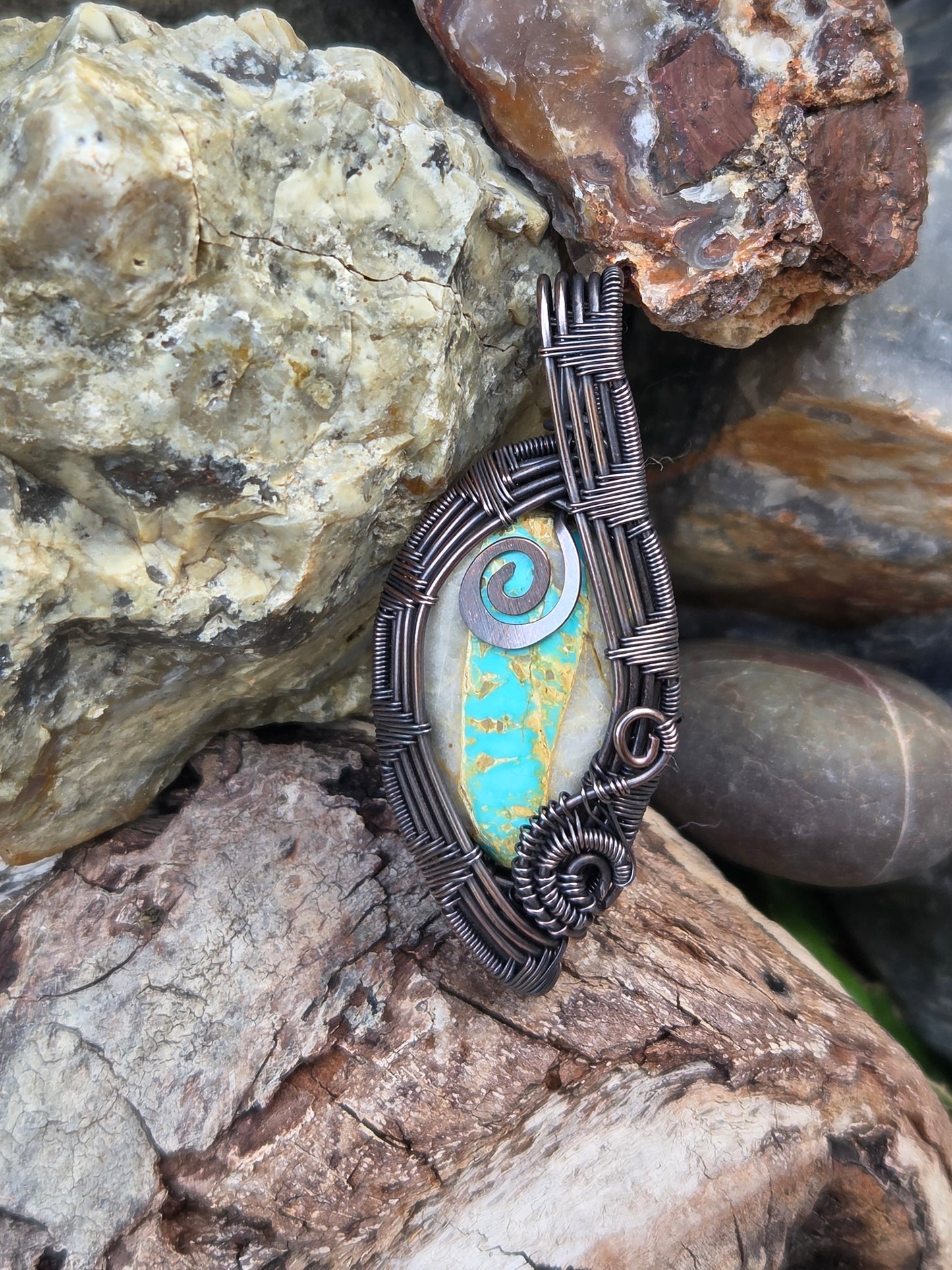 Royston Turquoise Cabochon Copper Wire Wrap Pendant