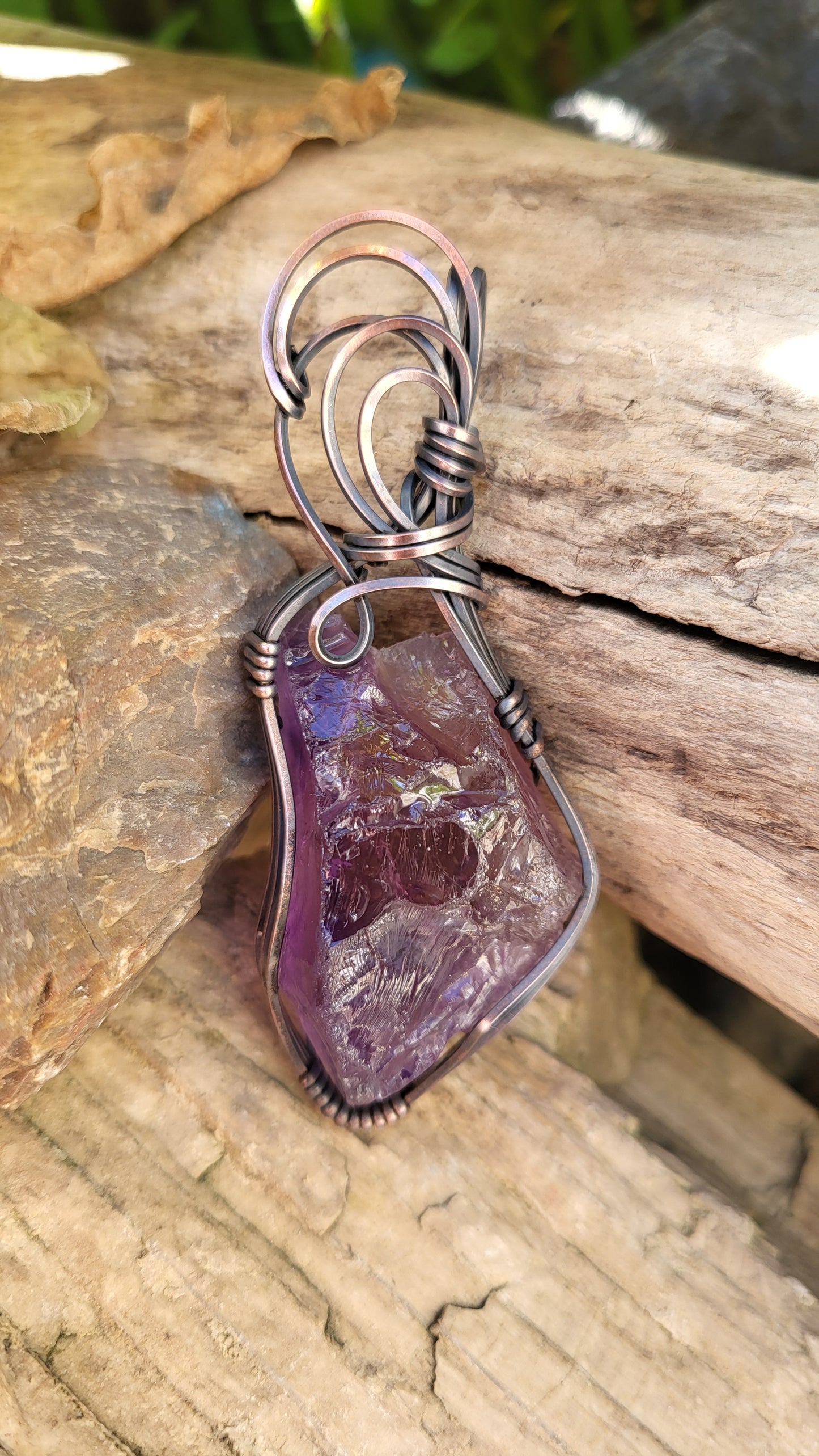 Natural Amethyst Crystal Copper Wire Wrap Pendant