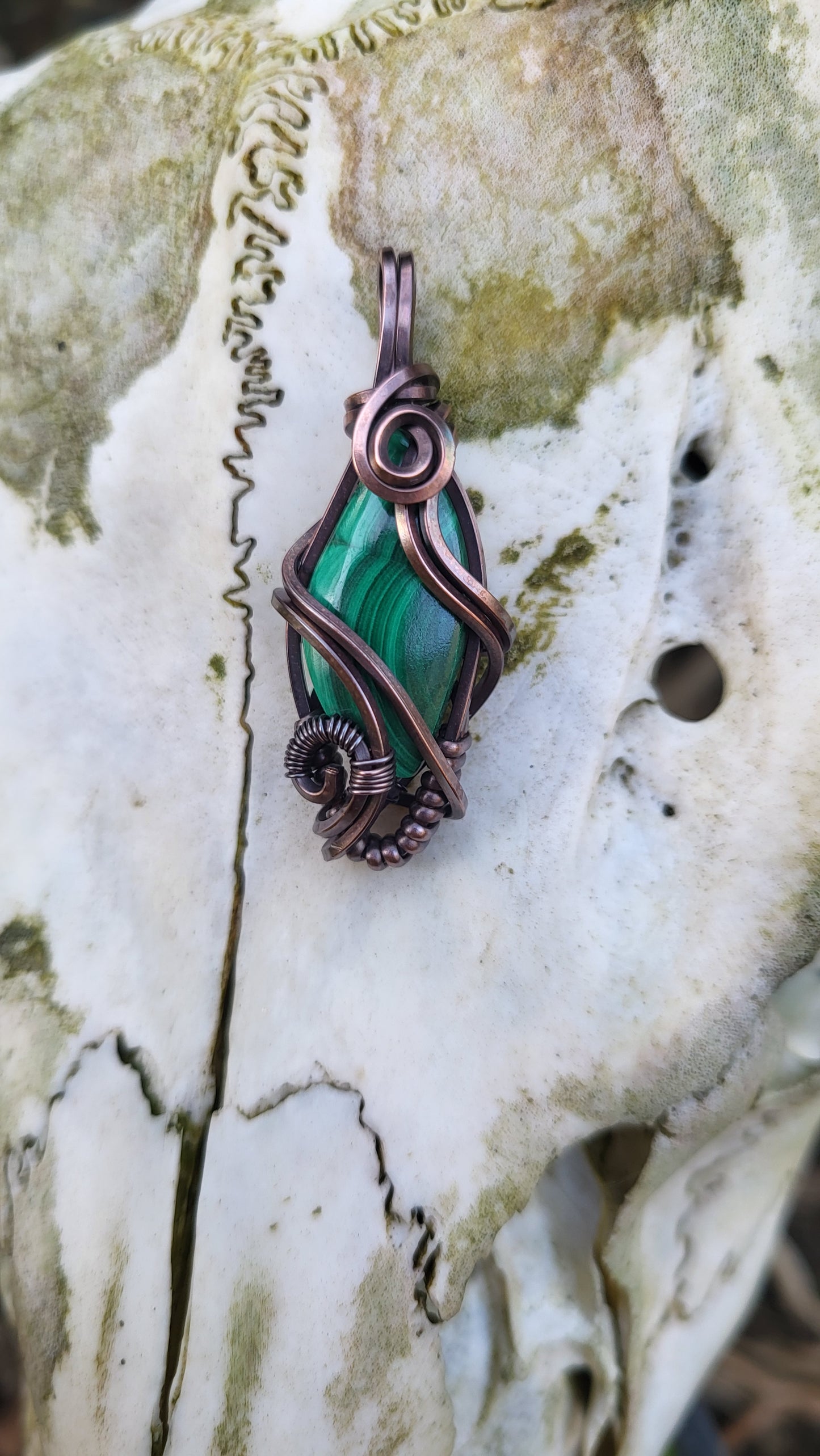 Malachite Oxidized Copper Wire Wrap Pendant