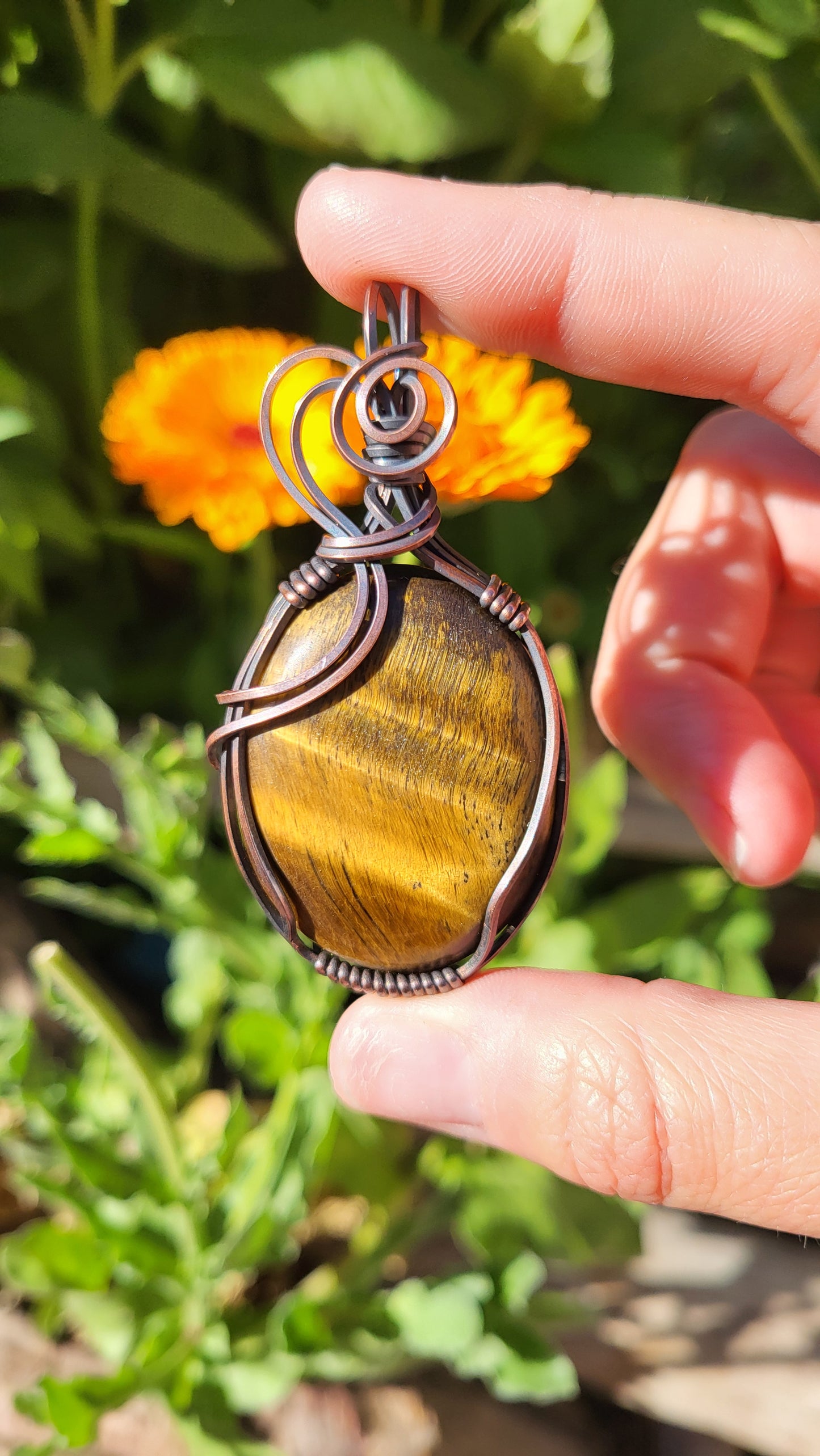 Tigers Eye Copper Wire Wrap Pendant