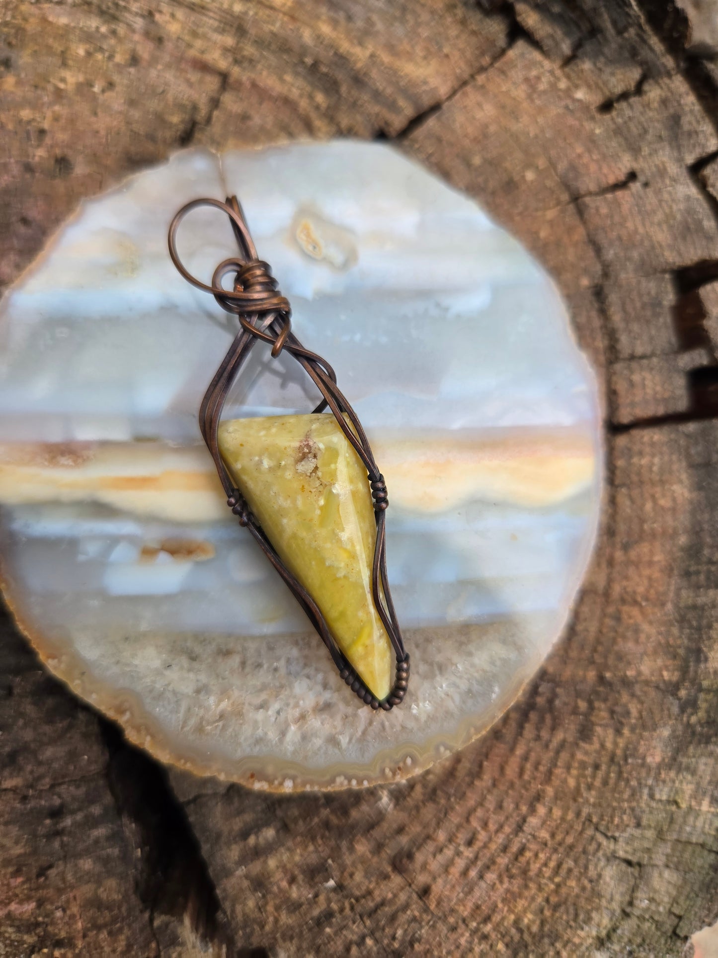 Green Opal Cabochon Copper Pendant