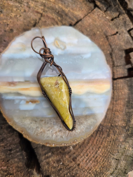 Green Opal Cabochon Copper Pendant