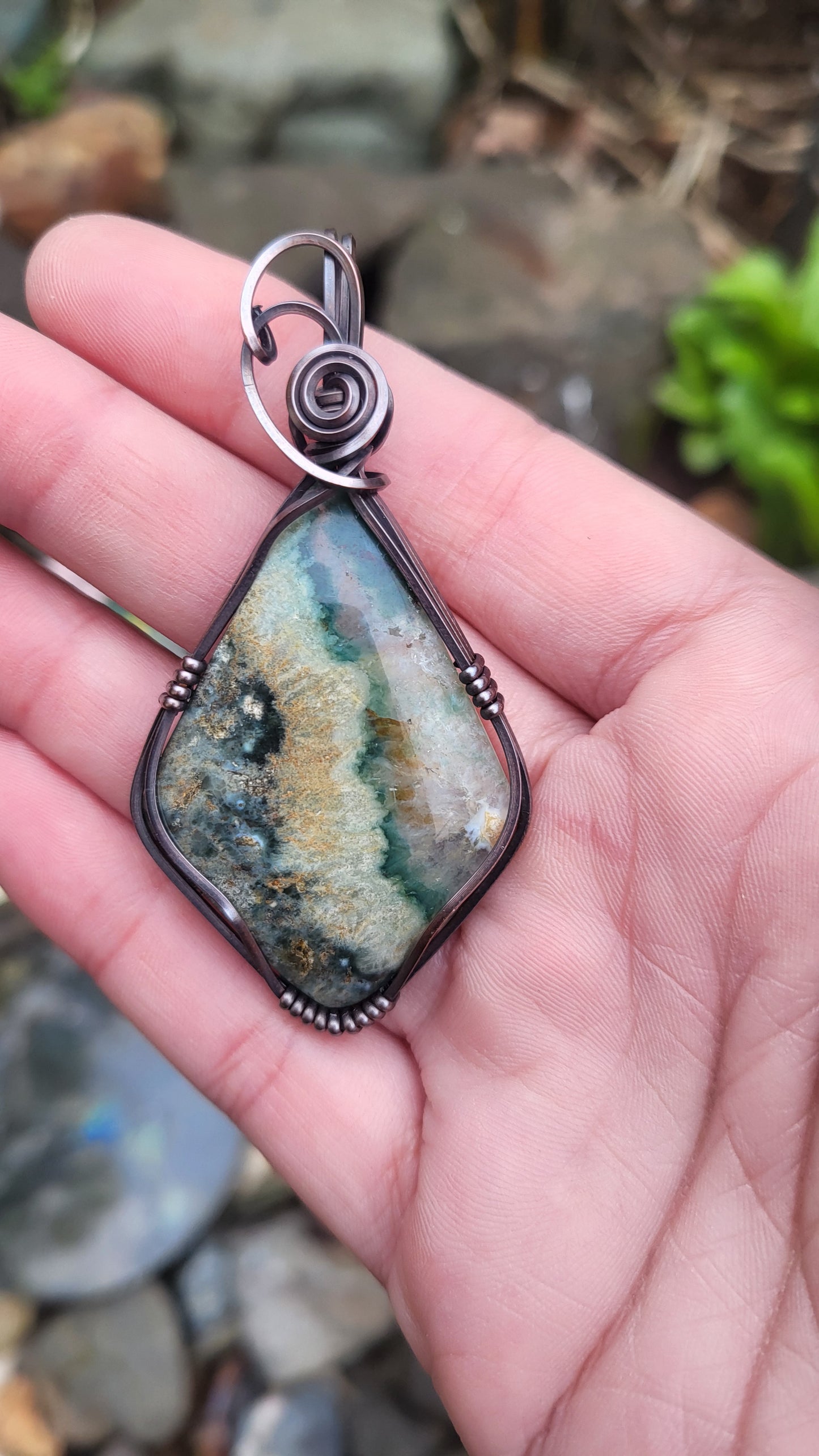 Ocean Jasper Copper Wire Wrap Pendant
