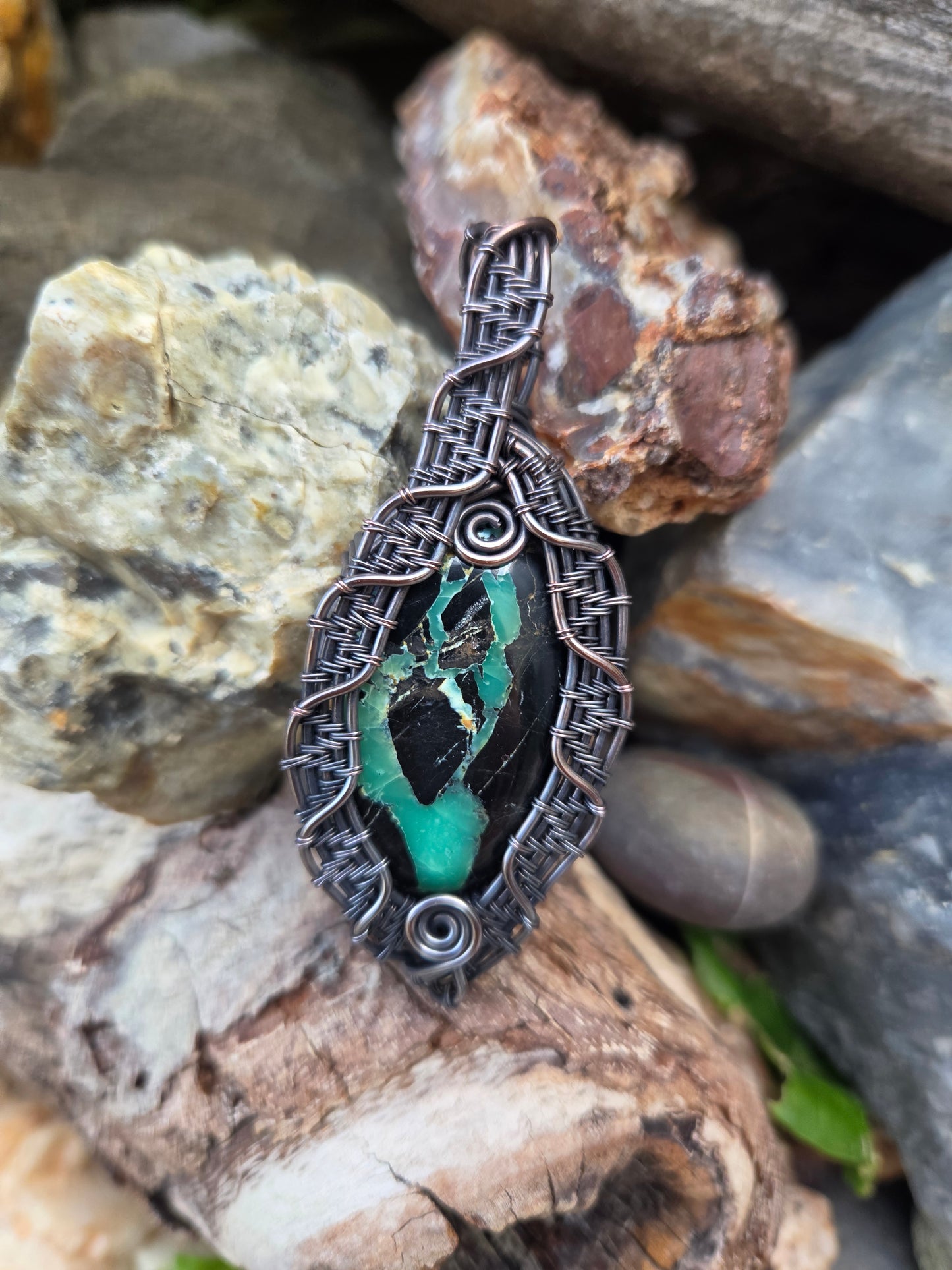 Super Fox Variscite Copper Wire Wrap Pendant