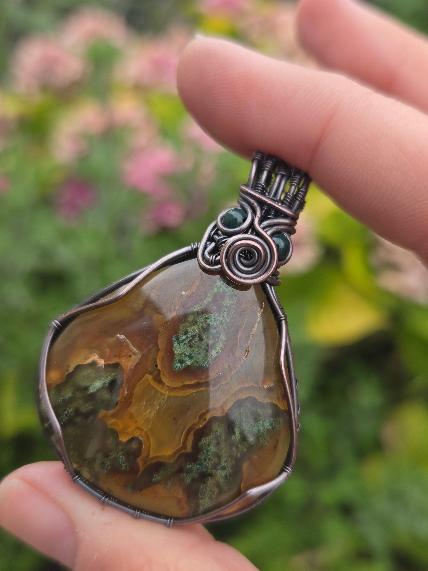 Moss Agate Copper Pendant