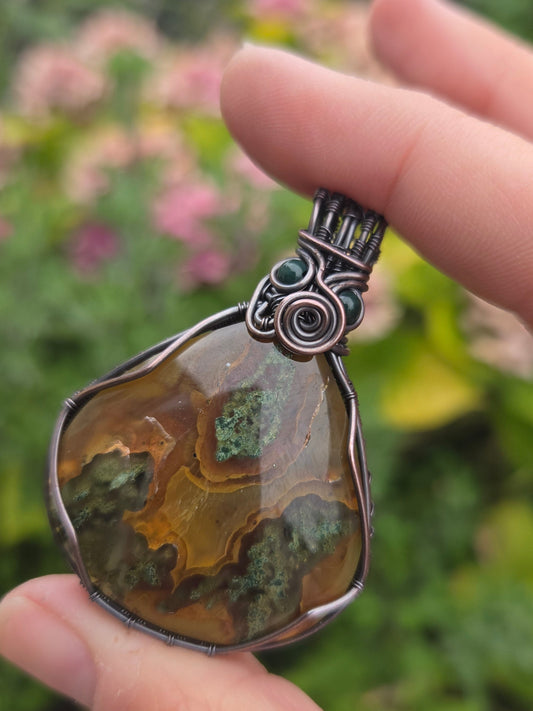 Moss Agate Copper Pendant