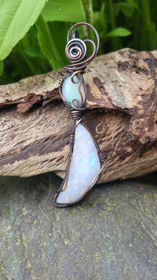 Australian Fire Opal & Moonstone Totem Pendant