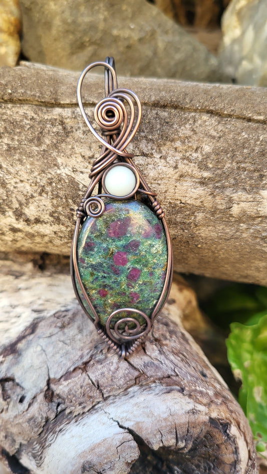 Ruby Fuchsite W/ Blue Glow Stone Accent Pendant