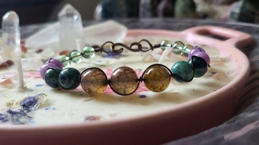Copper Wire Wrap Stone Bead Bracelet Sz. 6.5