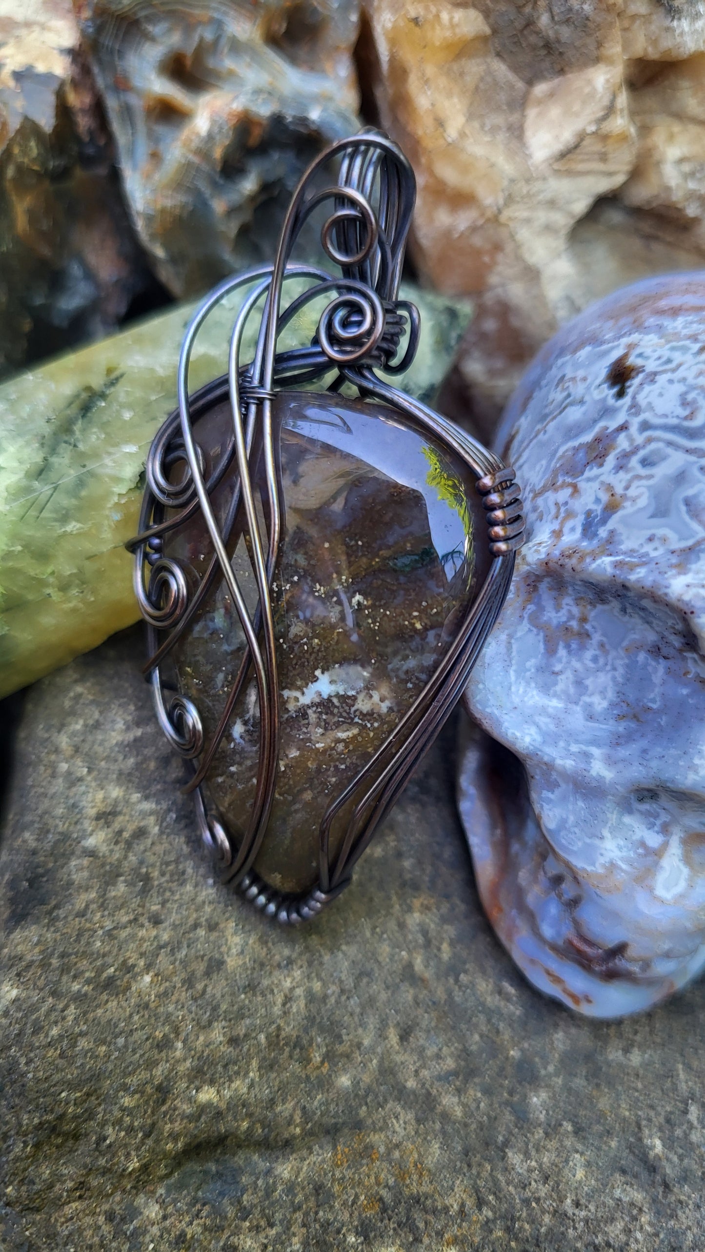 Purple Moss Agate Copper Wire Wrap Pendant