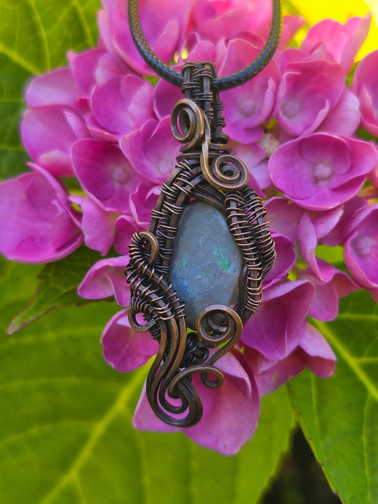 Australian Fire Opal Copper Wire Wrap Pendant